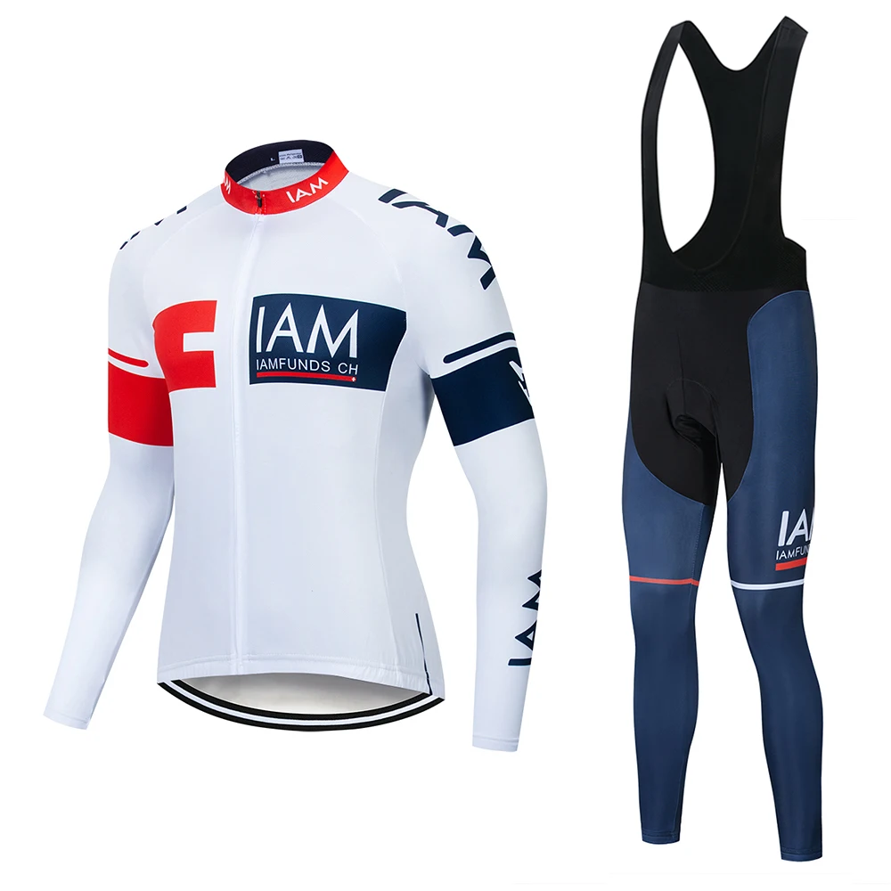 

IAM 2019 Men's white Long Sleeve Cycling Jersey Set Breathable 19D Gel Pad outdoor Sportswear Mountain Bicycle Cycling Clothing