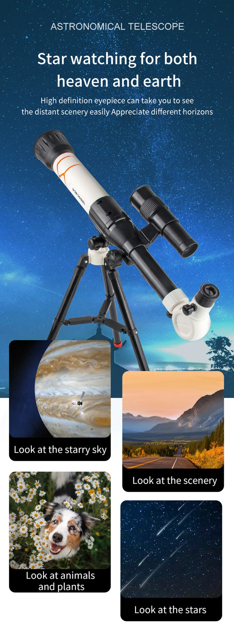 venda quente hd telescópio astronômico zoom de nível de entrada telescópio infantil para observação do céu estrelado da lua