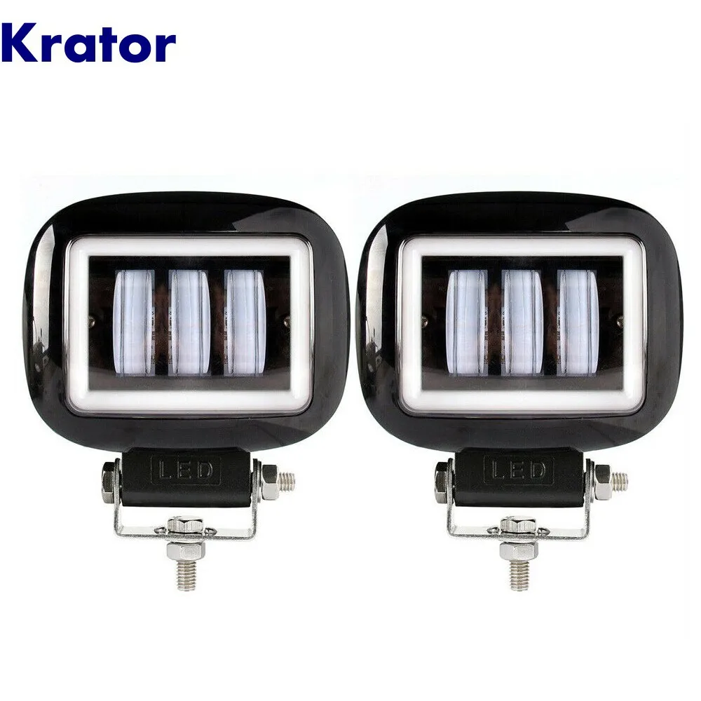 Krator 2PCS 30W Spotlight Fog DRL Ring Light Off Road Vehicles Square Led Work Lamp Car Styling Lamp For SUV Jeep ATV