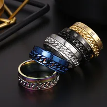 

2022 New Stainless Steel Rotatable Link Chain Ring For Men Women Classic Roman Numerals 8MM Ring Trendy Jewelry Accessories