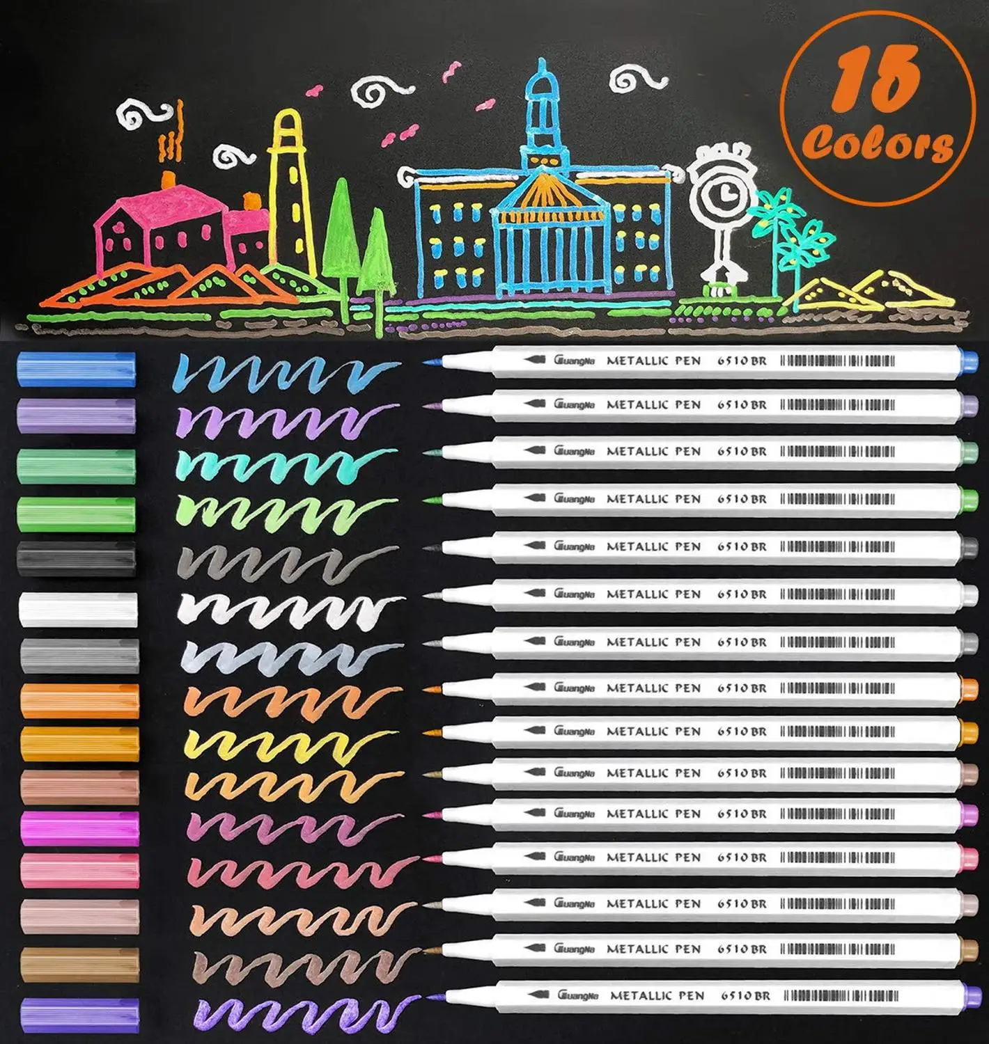 

Metallic Marker Pens 15 Color Soft Brush Tip Art Markers Sheen Glitter Painting Pen Card Making DIY Photo Album Scrap booking