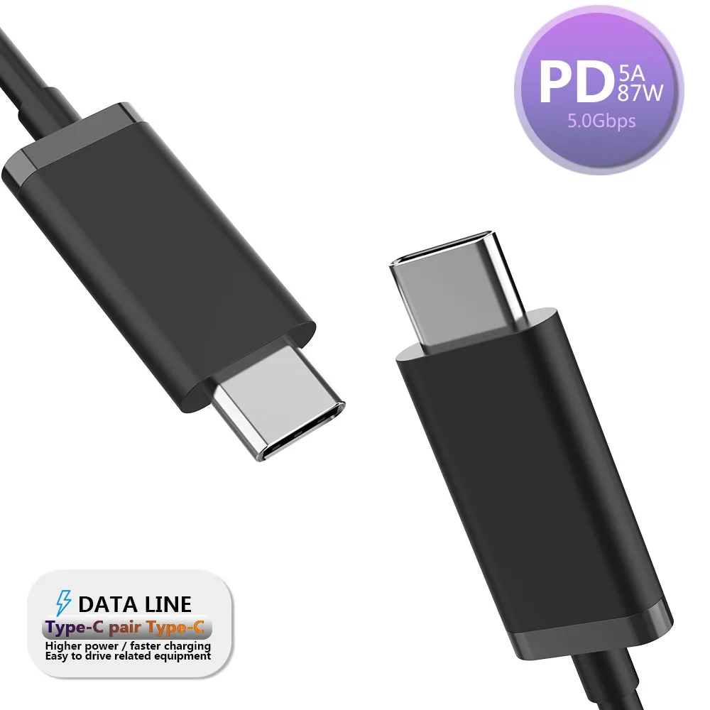 Черный Двойной USB C кабель 5 Гбит/с Транспорт 5A 87 Вт зарядка PD Тип c к type c cabe QC3.0 строка данных для xiaomi huawei телефон ноутбук - Цвет: Черный