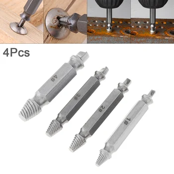 

4pcs/set S2 Alloy Steel Screw Extractor Drill Bit Tools with Hexagon Handle and Double Side for Broken / Damaged Bolt Stud
