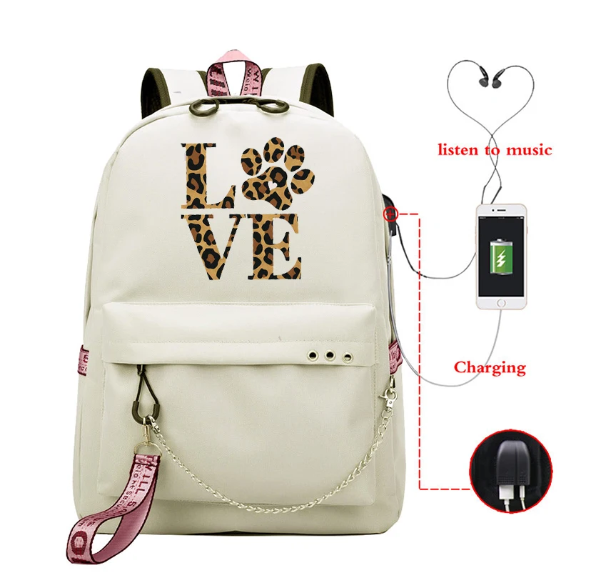 

Leopard Graphic Women Backpacks Black and Pink Love Printed Backpack Girl Bagpack Student Back Pack Mochilas De Mujer De Moda