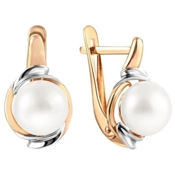 

Примаэксклюзив earrings with 2 pearls in red gold