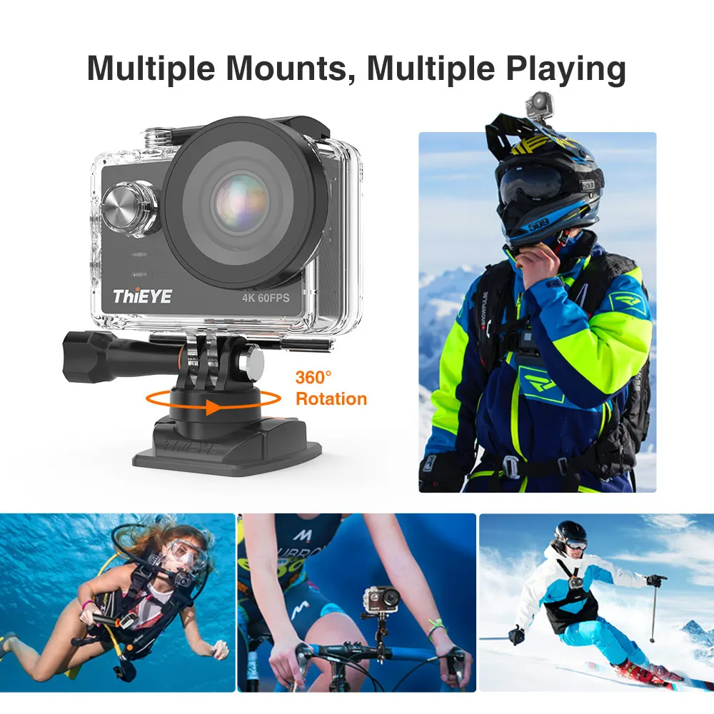 ThiEYE T5 Pro с живым потоком WiFi Экшн-камера Real 4K Ultra HD Спортивная камера с дистанционным управлением EIS Distortion 60 м водонепроницаемая