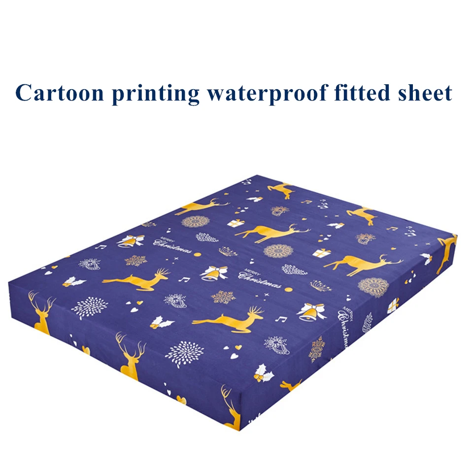 

Euro Cartoon Christmas Print Mattress Protector Waterproof Children Bed Mattress Cover 160*200 cm Elastic For Sheets Single
