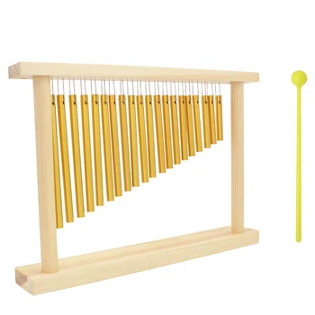

1pc 20 Tone Wind Chime Wooden Frame Copper Tubes Chime Bell Musical Instrument Percussion Wind Bell (Golden)
