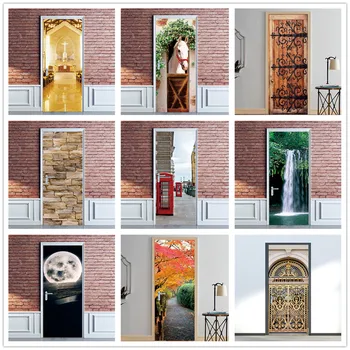 

2pcs/set Simple Style Door Wallpaper Home Design Adhesive Removable Poster Room Decor Pink Wall Sticker Cabinet Renovation Mural