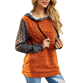 

Women Leopard Hooded Sweater Splicing Pockets Sweater Casual Tops Shirt TY66