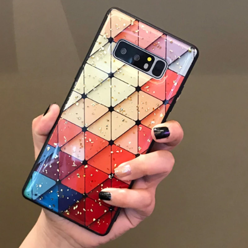 Case for Samsung Galaxy A6 A50 J8 note9 S8 S9 S10 tpu soft case Prismatic square colorful mobile phone with lanyard fashion |