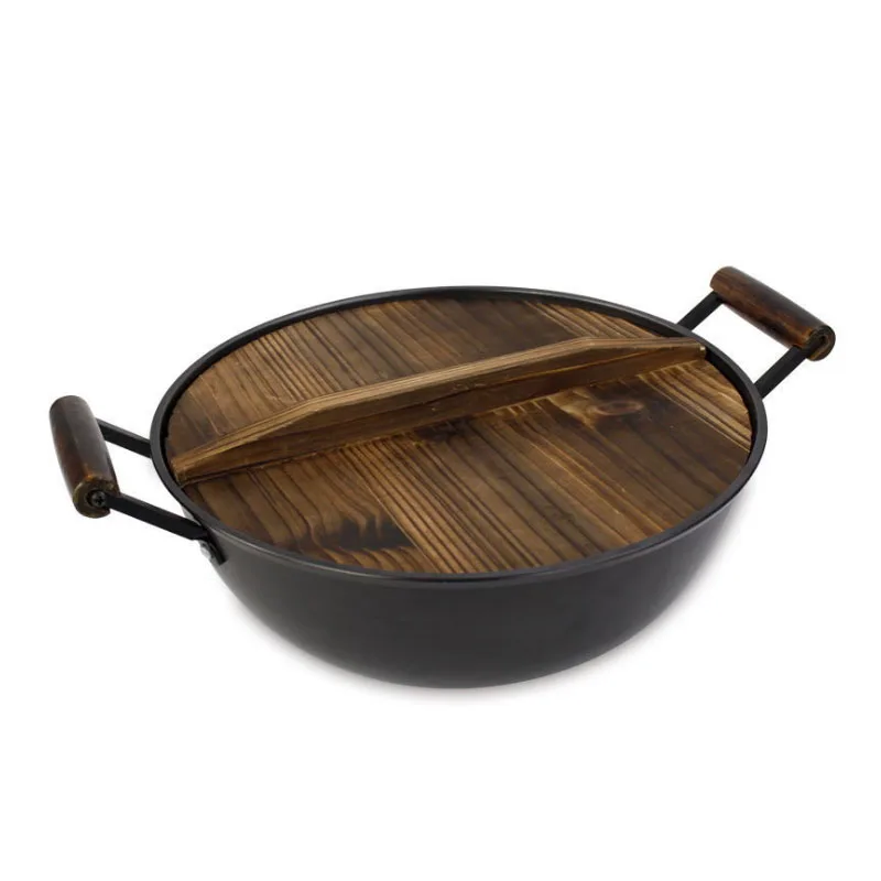 Small Happiness Enamel Pot Cast Iron Vintage Thickening Wok Iron Pan  Non-Coated Non-Stick Pan Household Binaural Frying Pan - AliExpress