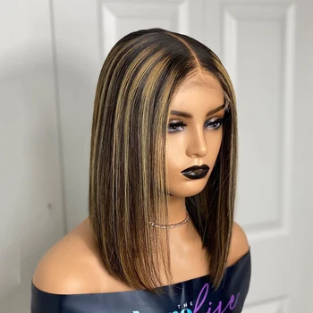 

Heighlight Blonde Bob Peruvian Hair Wig13x6 lace Part Wig Short Bob Straight Wigs With Baby Hair For Black Women