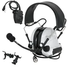 Airsoft – casque Airsoft à réduction de bruit, avec 2 broches PELTOR PTT + adaptateur de piste de casque ARC (MC blanc)