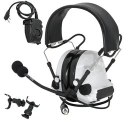 Airsoft tiro redução de ruído fone de ouvido comtacii fone + 2pin peltor ptt capacete arco faixa adaptador (mc branco)