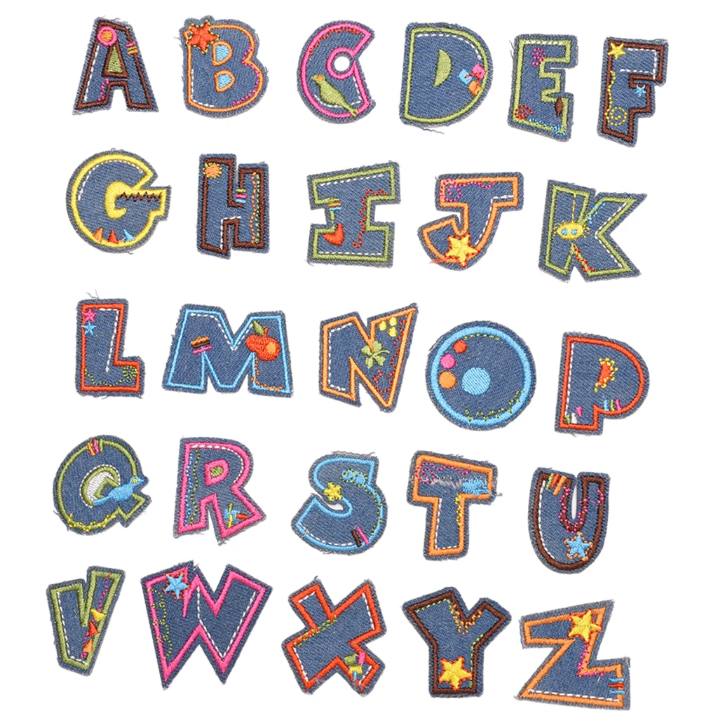 Letter Iron On Patches Sew On Appliques Embroidered Patch A-Z Letter Badge Decor