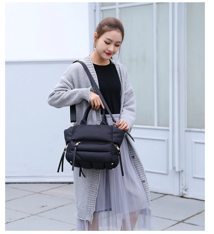 Winter Space Bale Handbags Woman Cotton Totes Bag Down Feather Padded Ladies Feather Soft Women Shoulder Bag Bolsos Mujer