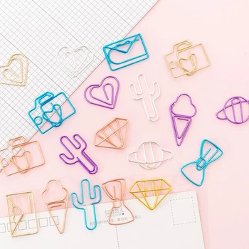 

10 Pcs / Pack Color Camera Cactus Starry Sky Bow Mini Paper Clip Stationery Metal Transparent Ring Binder Ticket Holder