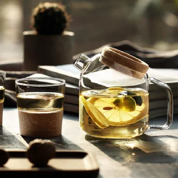 

Large Capacity Herbal Tea Kettle Heat-Resistant Transparent Glass Cold Kettle with Round Cork Lid Household Teapot Drinkware