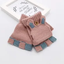 Варежки для детей, детские зимние теплые вязаные варежки-трансформер без пальцев, милые варежки с мультяшным принтом