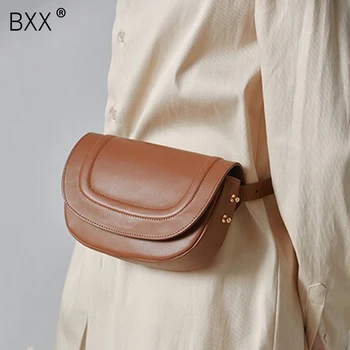 

[BXX] 2020 New Fashion Women's Large Capacity Simple Shoulder Bag Ladies Handbag Brand Small Pu Leather Flap Saddle Bag HJ558