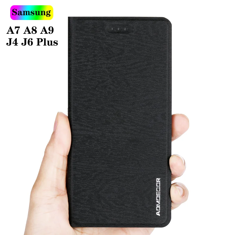 Кожаный чехол книжка для Samsung Galaxy A7 2018 A9 A6 A8 Plus J4 J6 2018|Бамперы| |