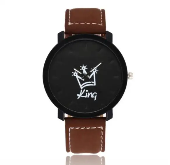 Новая мода пара queen King Crown Fuax Кожа Кварцевые аналоговые наручные часы хронограф Reloj Mujer saat erkek kol saati - Цвет: E