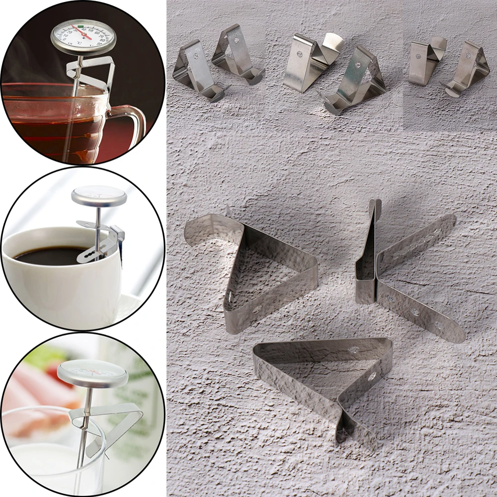 2pcs Stainless Steel Thermometer Barbeque Harmless Probe Clip Holder Coffee Cup Clip Kitchen Restaurant Nontoxic Heat-Resisting 3