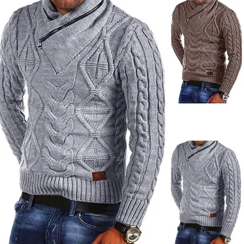 

Blouse Top Men's Autumn Winter Pullover Knitted Warm Jumper Drape Choker Sweater SweaterCoats Male Casual Warm Slim Fit clothing