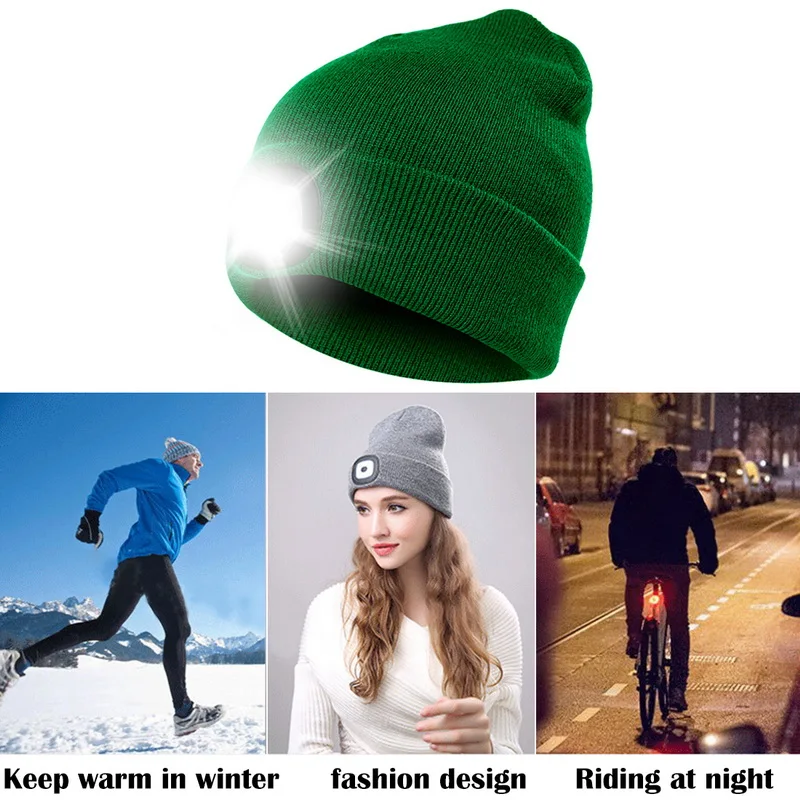 Модный зимний утеплитель унисекс, вязаная шапка, кнопка, аккумулятор, светодиодный головной убор, горячий светодиодный прожектор, легкая шляпа Светодиодный свет, фары