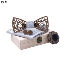 Мужской деревянный галстук-бабочка, носовой платок, набор для мужчин и женщин, полые деревянные резные цветочные корсажные запонки, ювелирные изделия, подарки унисекс, вечерние, для свиданий