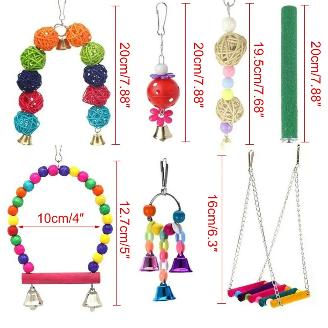 12pcs/Set Bird Parrot Swing Chewing Hanging Bell Cockatiel Cage Training Toys