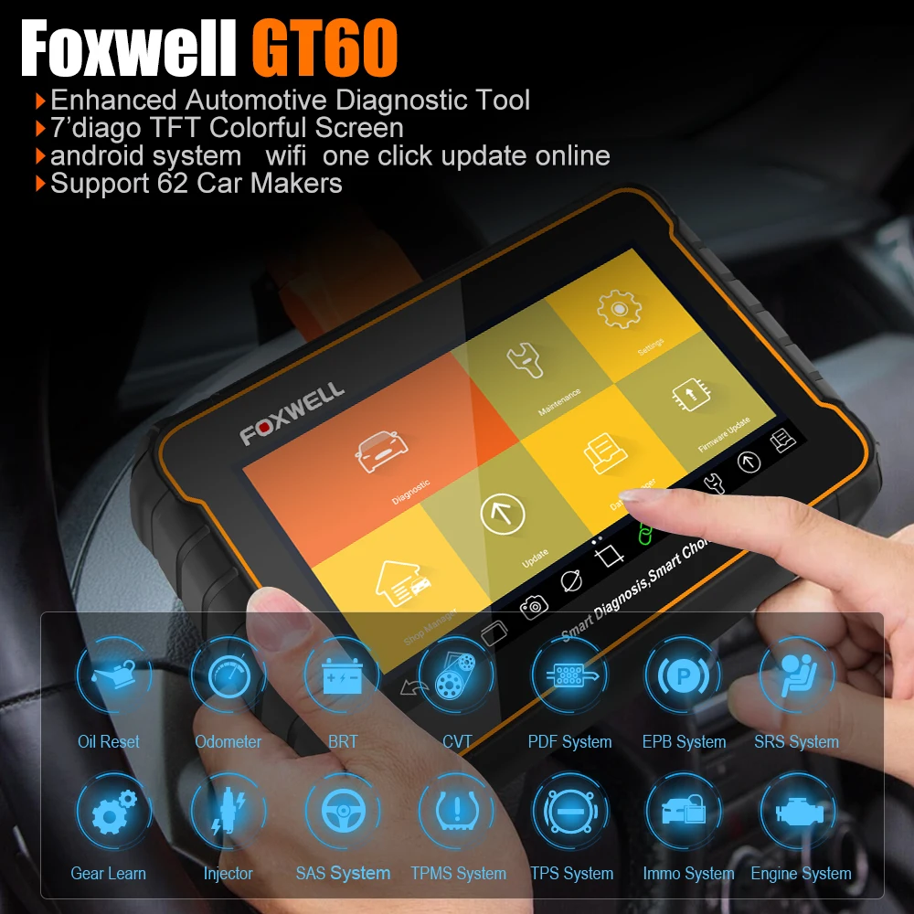 FOXWELL GT60 OBD2 автомобильный сканер полная система диагностики автомобиля ABS SRS EPB DPF Сброс масла ODB2 диагностический сканер инструмент PK MK808