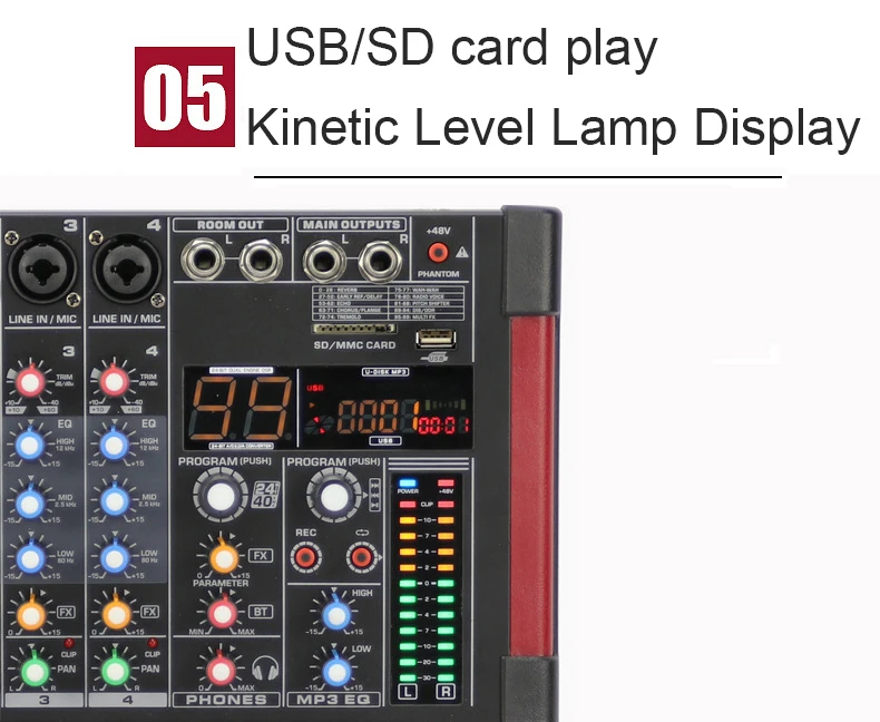 LEORY 4-канальный DJ Караоке микшер bluetooth 99 DSP живой смешивания USB консоль USB, Профессиональный усилитель мощности