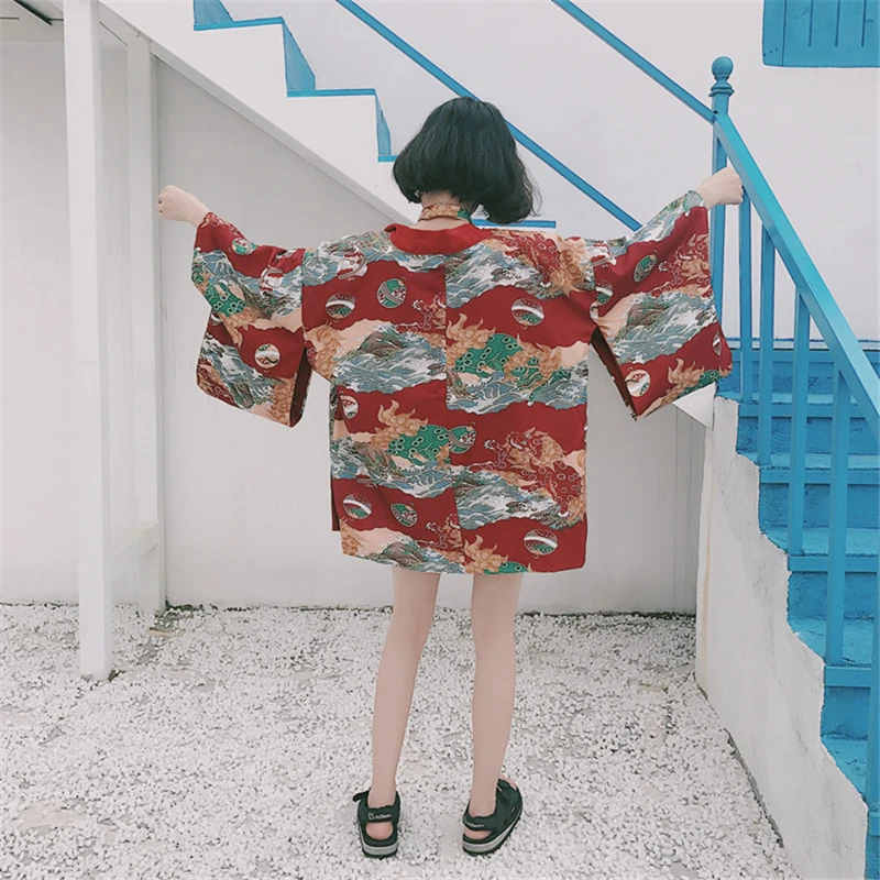 Кимоно в японском стиле от солнца Haori Yukata, рубашка, женский кардиган, шикарный, Kylin, принт, Ретро стиль, традиционный пляжный костюм, летняя мода