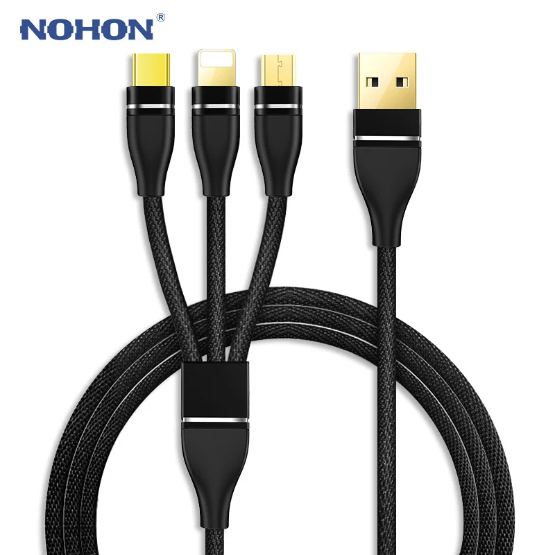 Оригинальный USB кабель NOHON 3 в 1 8pin Micro Type C для Apple iPhone 8X7 6 6S Plus Samsung Xiaomi Nokia быстрая