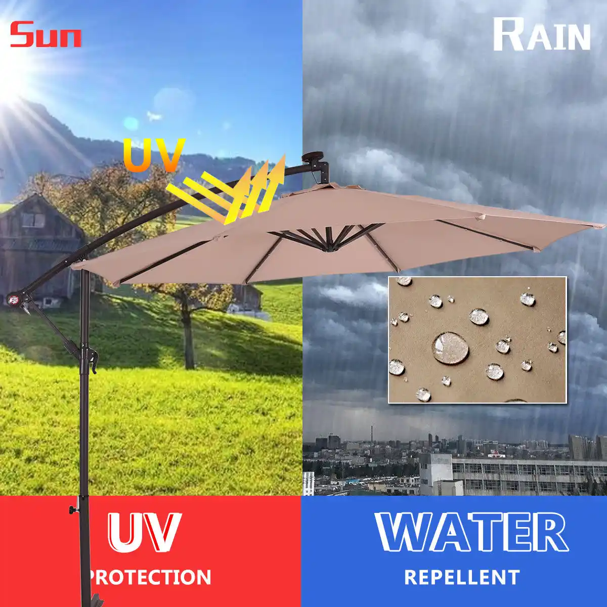 Costway 10 Hanging Solar Led Umbrella Patio Sun Shade Offset Market W Base Op3154 Garden Furniture Sets Aliexpress
