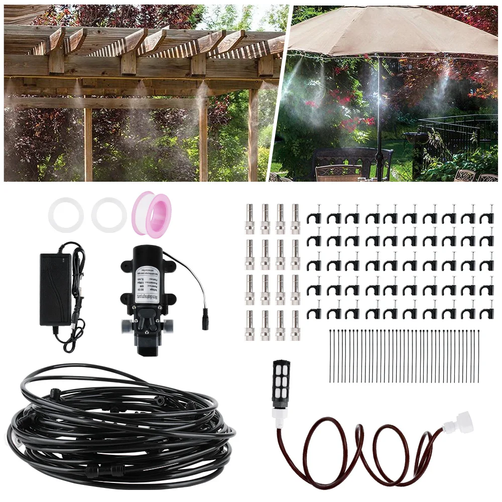 BORUiT 15m Misting Outdoor Cooling System 12V 5L/min Diaphragm Pump Garden Sprayer Sprinklers for Greenhouse Water Irrigation | Дом и сад