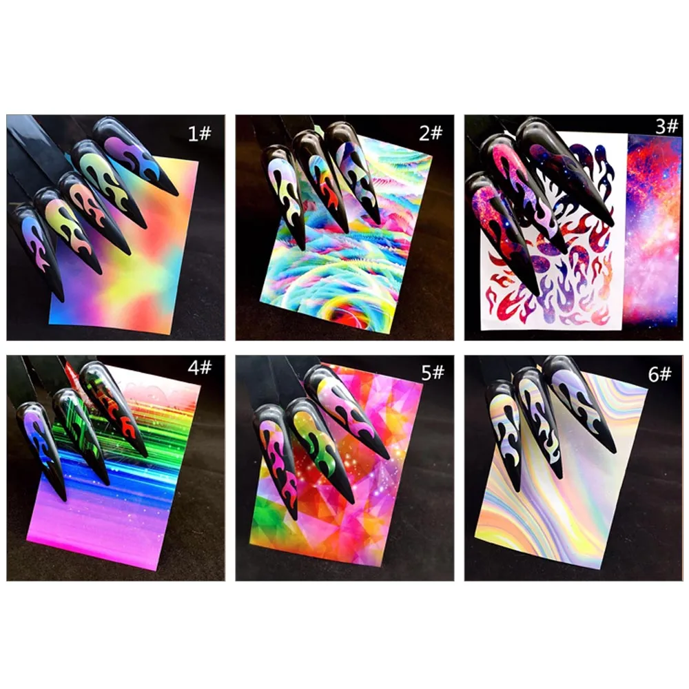 2019 New Colorful Nail Stickers Sheet Blaze Shape Hollow Art Transfer Decals Self-Adhesive Sticker | Красота и здоровье