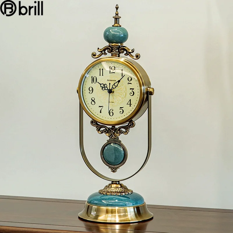 

European Table Clock Vintage Retro Desktop Ornaments Living Room Decoration Light Luxury Desk Clock Vintage American Home Decor