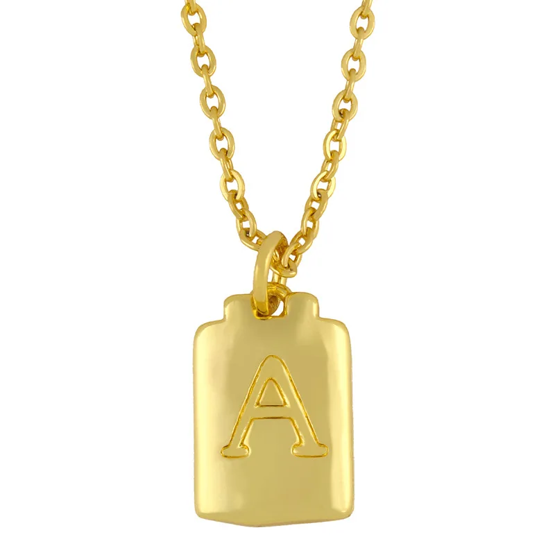 

WT-N1283 Hot populared lady gold electroplated 26 letters necklace Vintage boho chain necklace with square charms