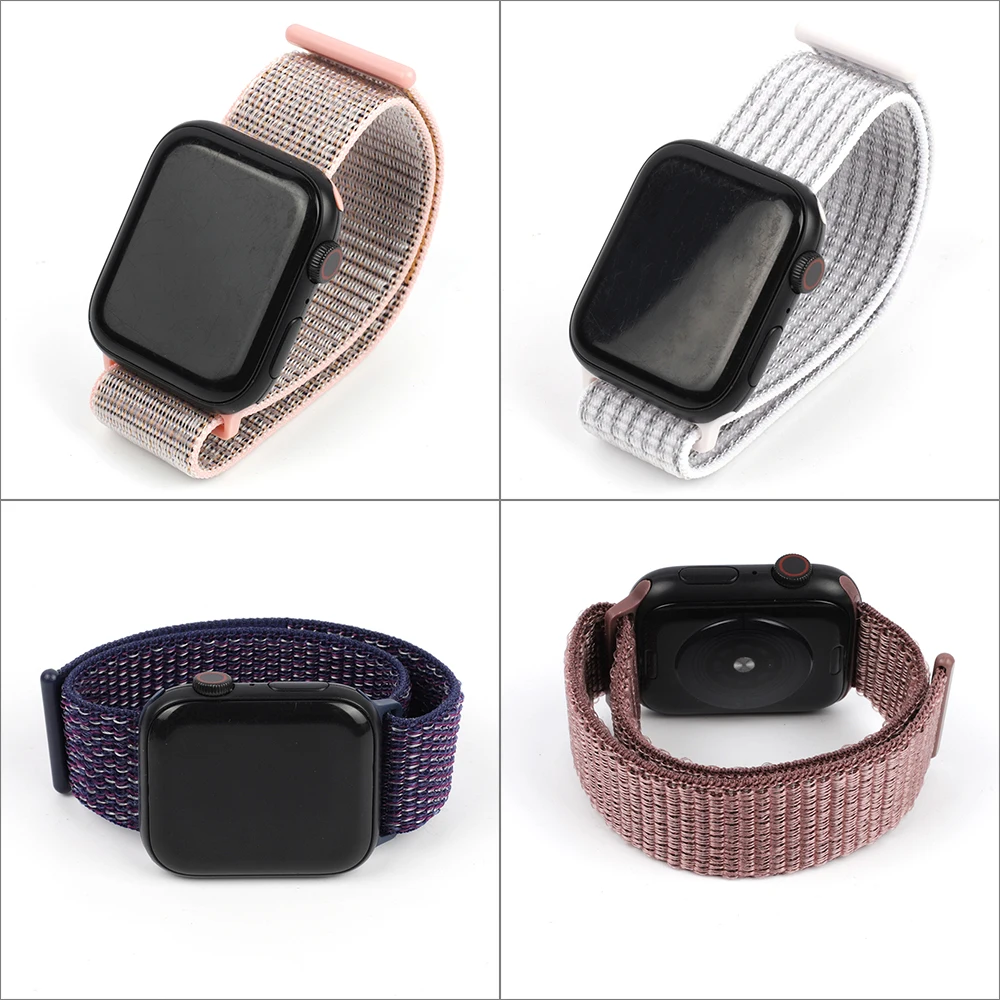 

Elastic Nylon Strap Watch Band 38mm 42mm 44mm 40mm Stainless Steel Women Men Bracelet Watch Series 6 5 4 3 2 1 se