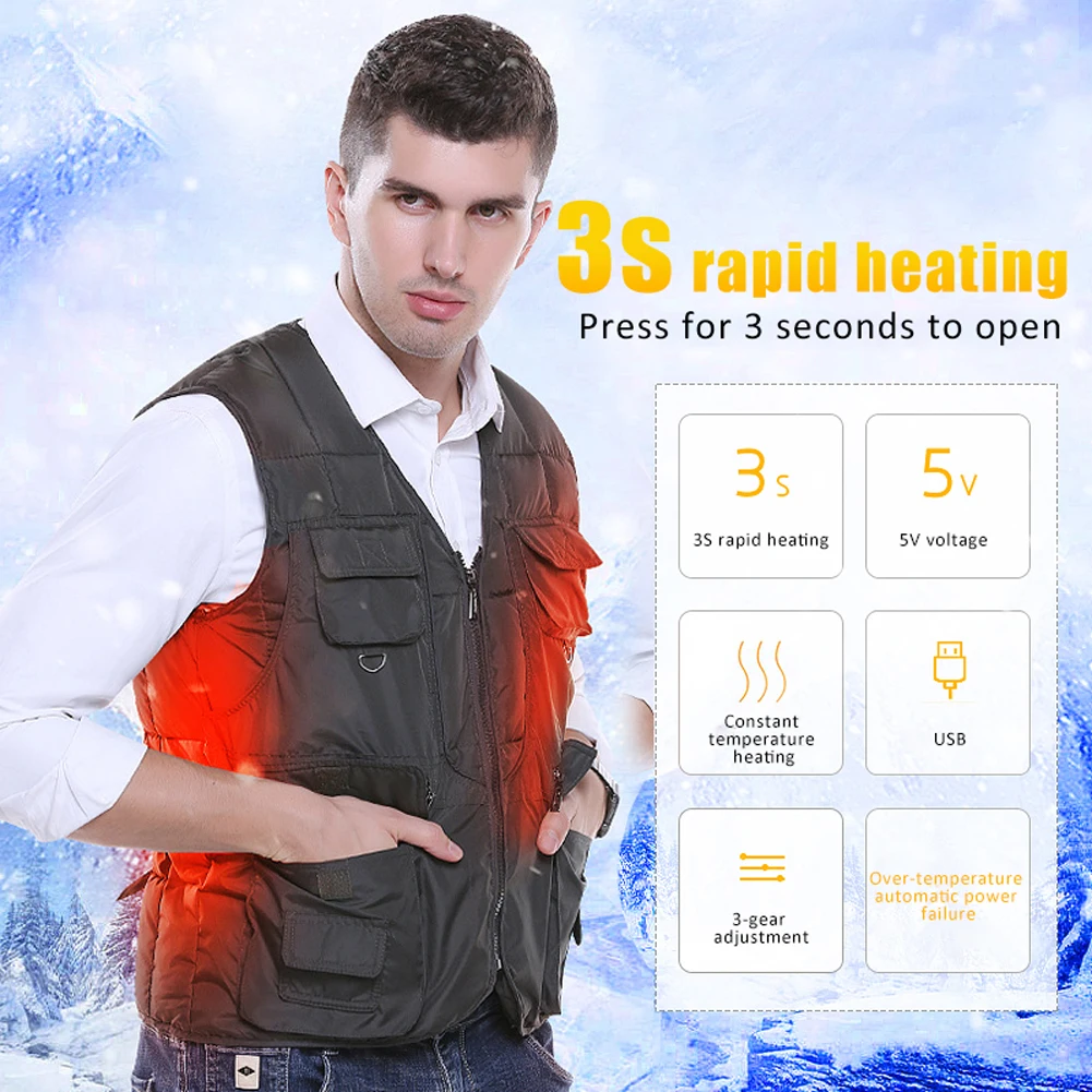 

Intelligent Heating Solid Color Cotton Vest Korean Version Jacket Clothes Autumn and Winter Loaded Heating Fishing Vest