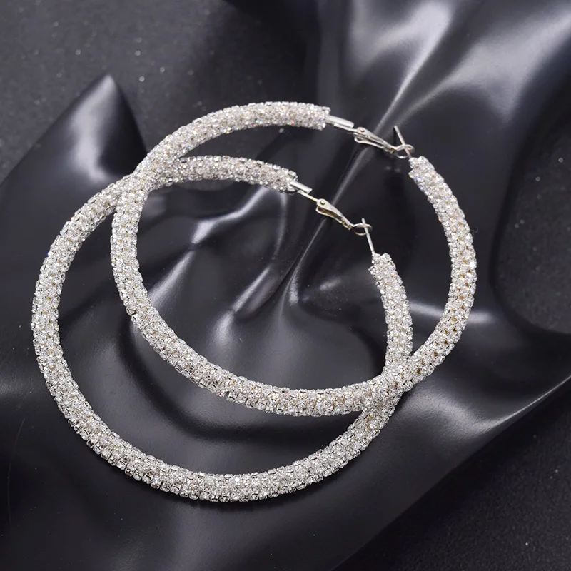 Trendy 9CM all rhinestone crystal Large Hoop Earrings Big Circle Earring Loop for Women Jewelry