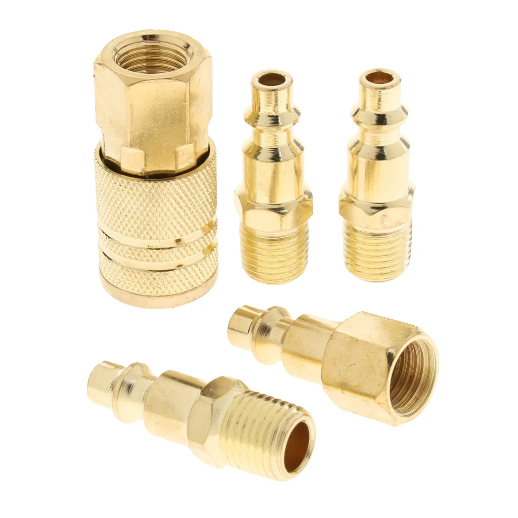 5 Pcs Brass Quick Coupler Air Hose Line End Connector Set for Compressor 1/4 inch