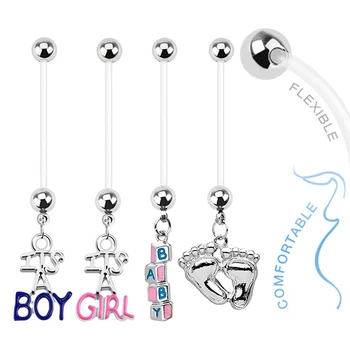 

12PCS/Lot Surgical Steel Women Pregnant Belly Button Rings Navel Piercing Dangle In Baby Feets Piercings Nombril Body Jewelry