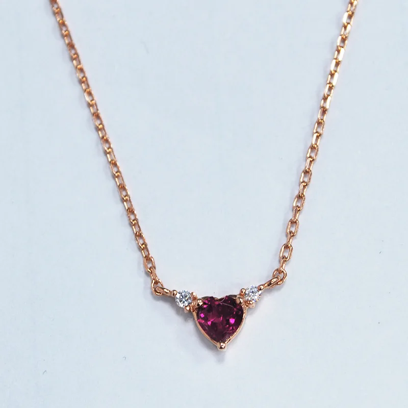 

[Special Offer] Japanese-style Light Luxury Jewelry Heart Shape Natural Tourmaline Heart Shape Simple Versatile Necklace 925 Sil