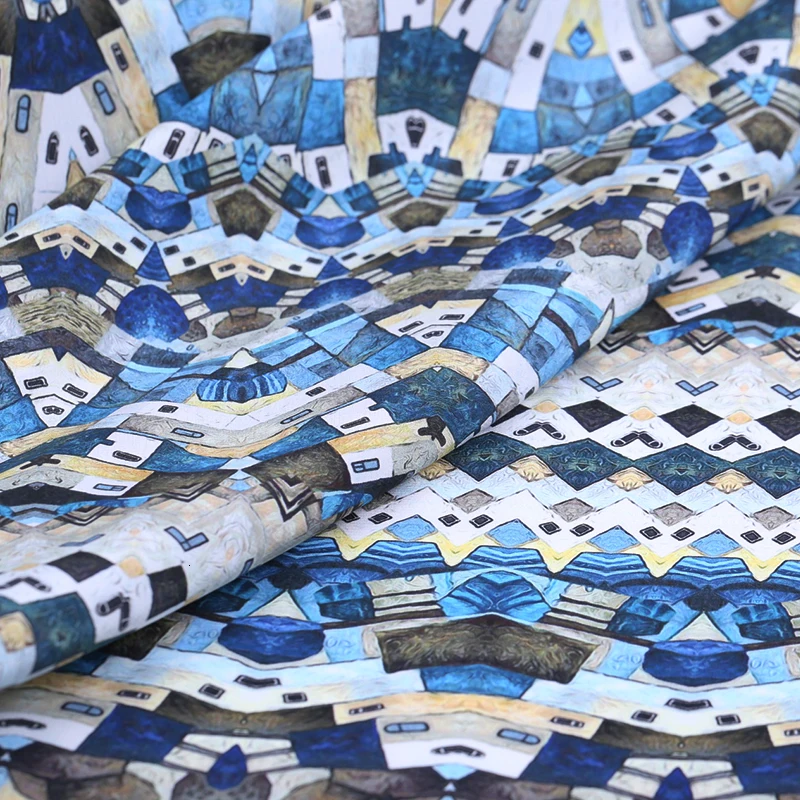 

pure silk fabric 114cm wide 16MM Printing 16 Tim Real Geometry Abstract Dress Cloth