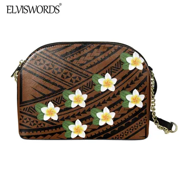 

Maoli Tribal Pattern Ladies' Durable Leather Shell Bag Casual Outdoor Crossbody Package Plumeria Pattern Luxury Zipper Pocket