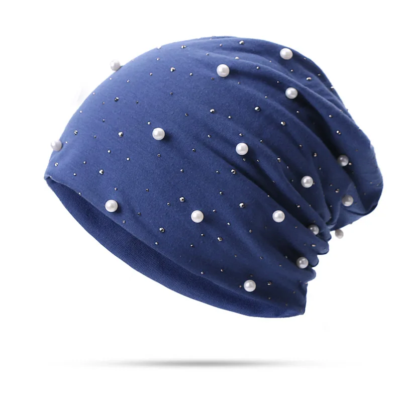 C Skullies Beanies теплая шапка с жемчугом для женщин Зимняя Шапка Алмазная шапочка вязаная бини Осенняя шапка женские вязаные шапки для женщин Bonnets - Цвет: C